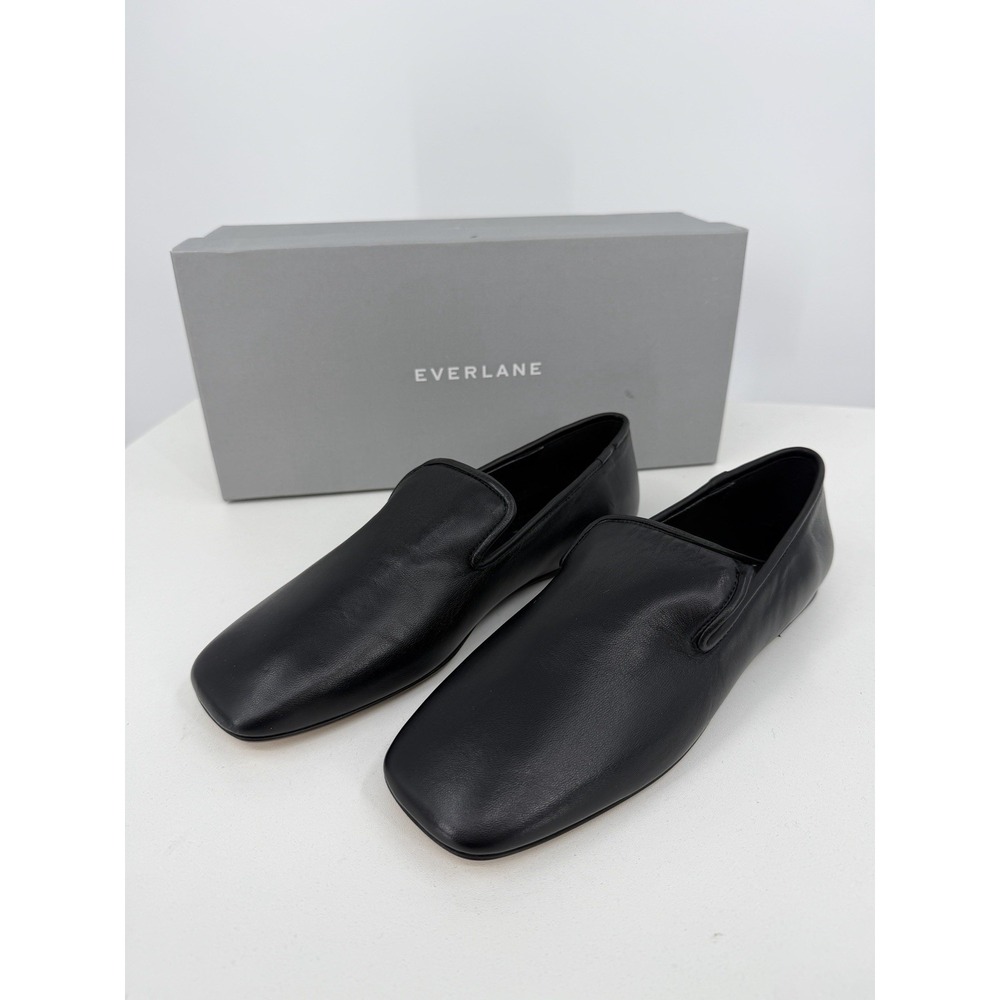 Everlane Italian Leather Day Loafer Black Square Toe Flat Womens Size 8